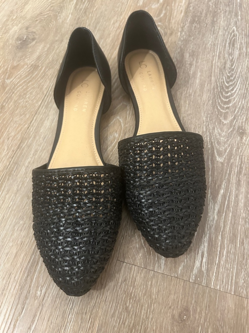 LC Lauren Conrad Black Woven D'Orsay Pointed Flats